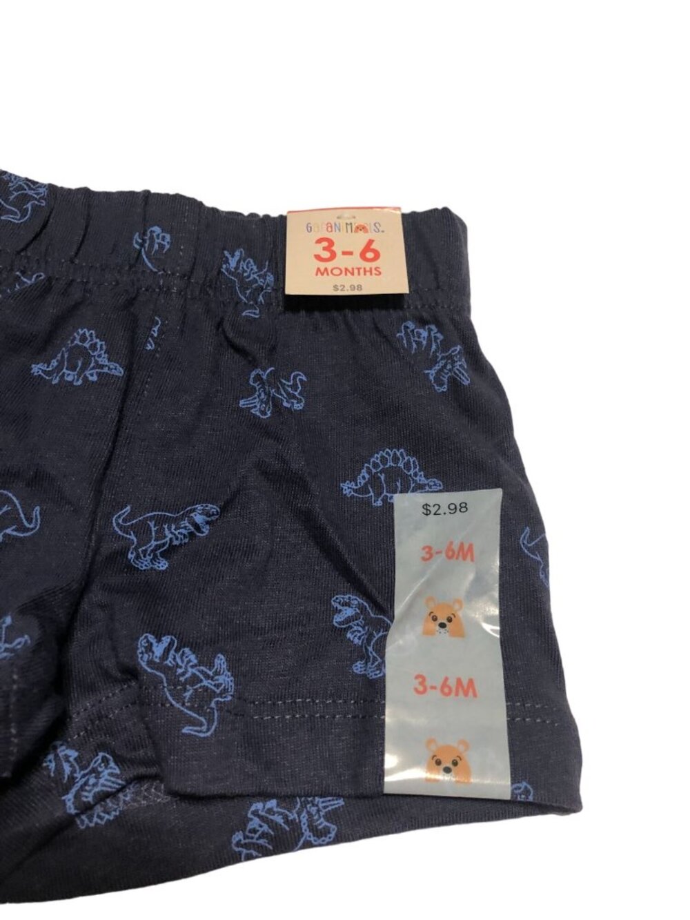 Garanimals Baby Shorts Navy Dinosaur Print 3-6 Months 100% Cotton Elastic Waist - Picture 3 of 5